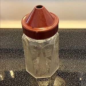 Vintage Hex Glass Sugar Shaker with Brown Plastic Top, Ball